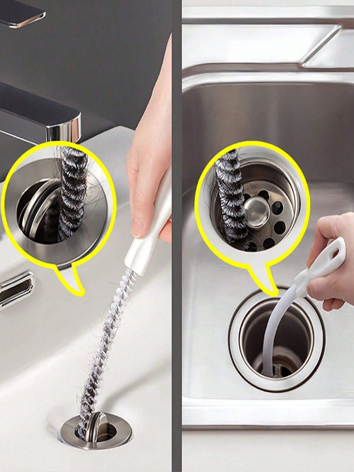 4pcs Drain Pipe Cleaning Tool Set (With Storage Hook)/1pc Unclogger + 1pc Storage Hook, Includes Flexible Pipe Unclogger And Brush, Sink Hair Clog Remover Strip, Effectively Captures Hair And Cleans D