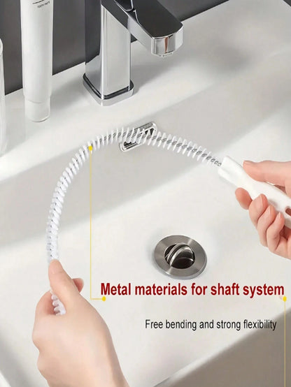 4pcs Drain Pipe Cleaning Tool Set (With Storage Hook)/1pc Unclogger + 1pc Storage Hook, Includes Flexible Pipe Unclogger And Brush, Sink Hair Clog Remover Strip, Effectively Captures Hair And Cleans D