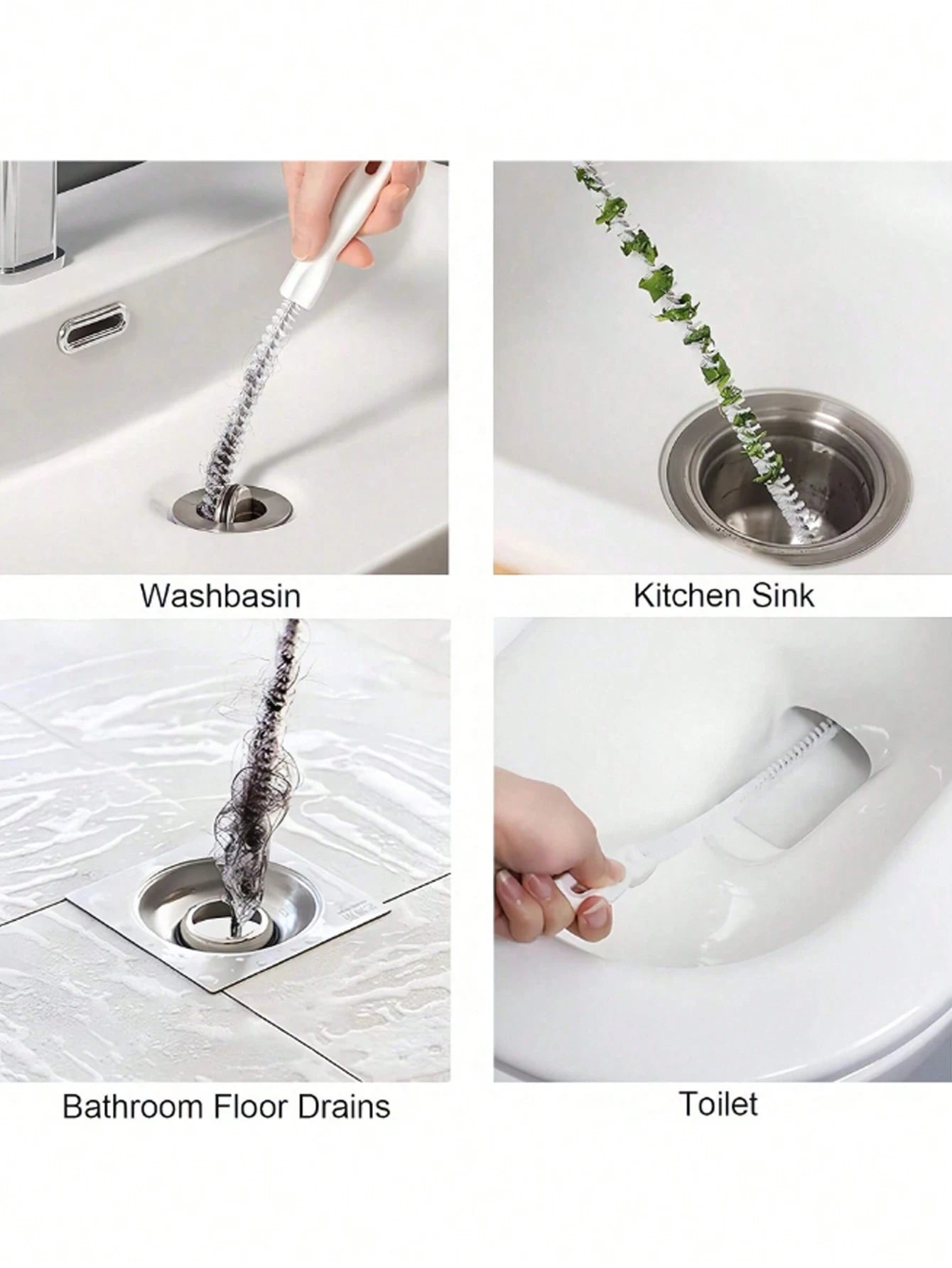 4pcs Drain Pipe Cleaning Tool Set (With Storage Hook)/1pc Unclogger + 1pc Storage Hook, Includes Flexible Pipe Unclogger And Brush, Sink Hair Clog Remover Strip, Effectively Captures Hair And Cleans D