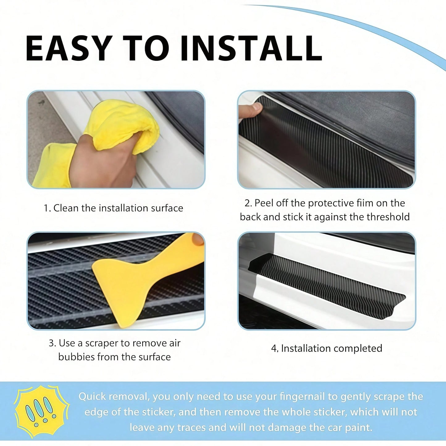 4pcs Invisible Door Sill Protector, Durable Material Resistant To Wear, Protects Car Door Frame, Minimalist Design