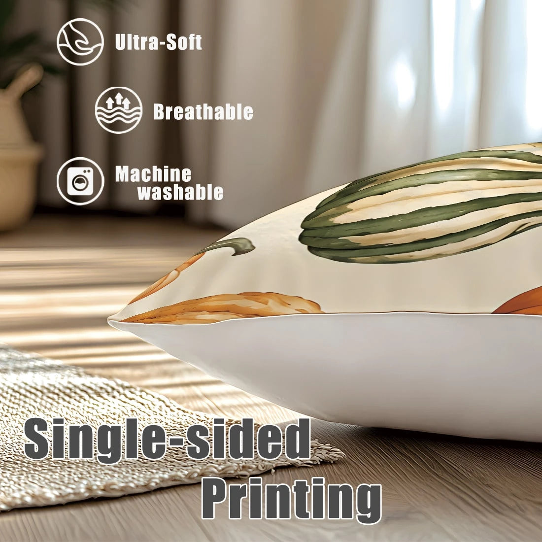 4pcs Minimalist Autumn Full Print Pumpkin Maple Leaf Acorn Pattern Cushion Covers [No Pillow Insert], 40*40cm/45*45cm/50*50cm, [Single-Sided Printing] Made Of Polyester Material Happy Autumn Hello Pum