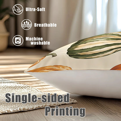 4pcs Minimalist Autumn Full Print Pumpkin Maple Leaf Acorn Pattern Cushion Covers [No Pillow Insert], 40*40cm/45*45cm/50*50cm, [Single-Sided Printing] Made Of Polyester Material Happy Autumn Hello Pum