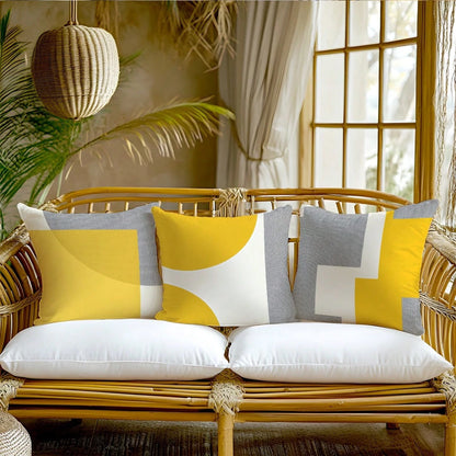 4pcs Minimalist Daily Yellow & Gray Fabric Geometric Pattern Pillow Covers, Single-Sided Soft Peach Velvet Material, 45*45/50*50/40*40CM Cushion Covers For Room Decor, Indoor Sofa Living Room Decor, P