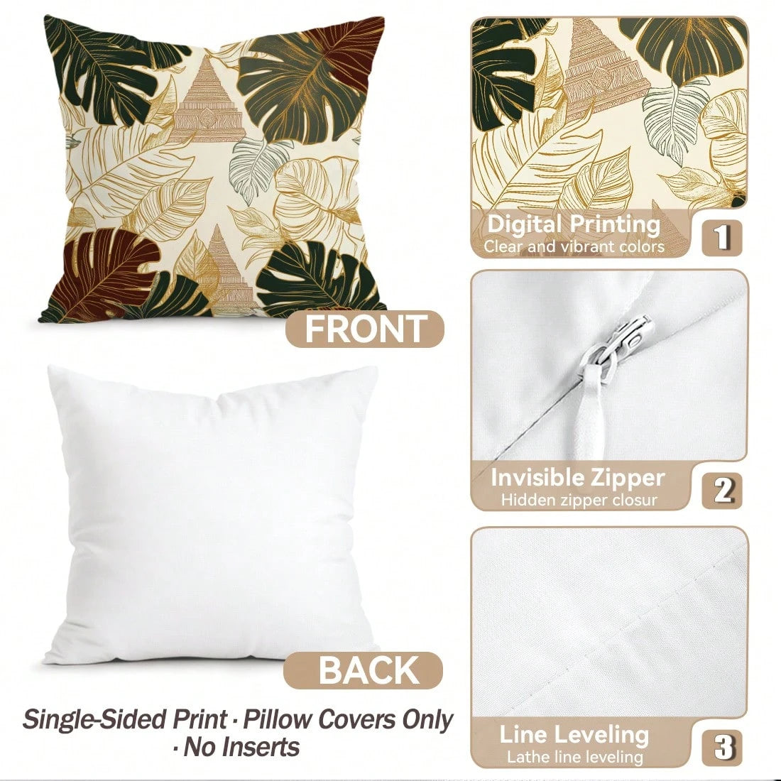 4pcs Monstera Leaf And Architectural Pattern Pillow Covers, Single-Sided Printed Pillow Covers, Suitable For Living Room, Bedroom, Home Decor, All Season Pillow Covers