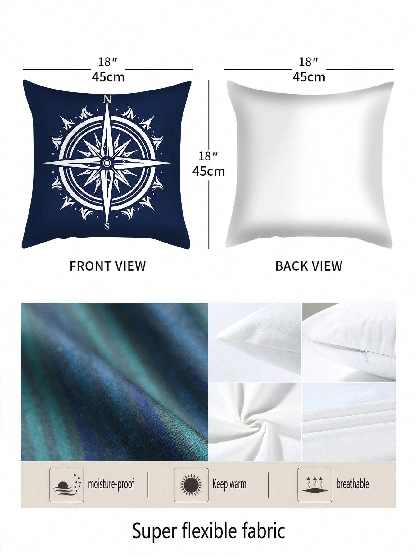 4pcs Nautical Style Plush Pillow Covers, Made Of Polyester