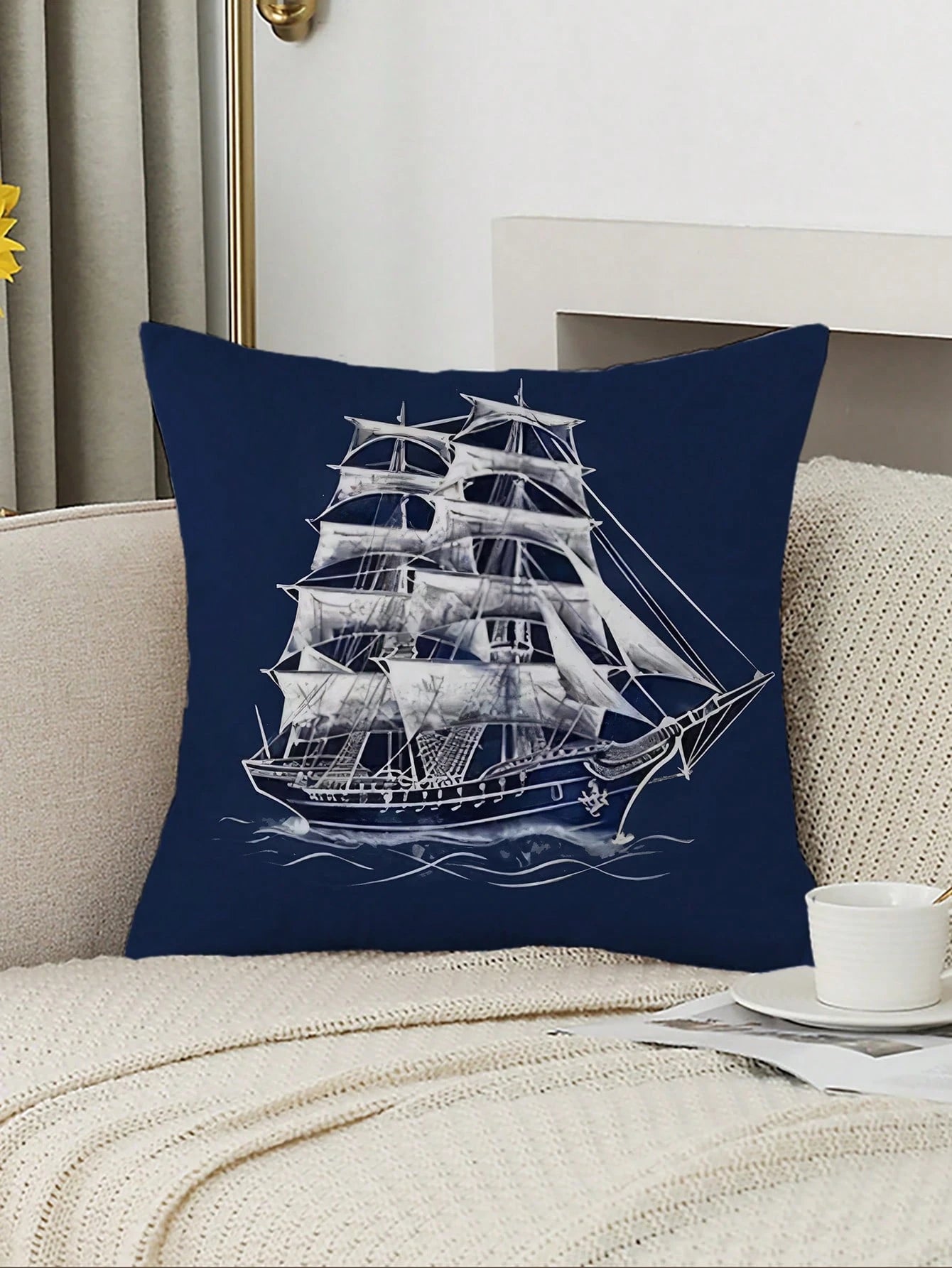 4pcs Nautical Style Plush Pillow Covers, Made Of Polyester