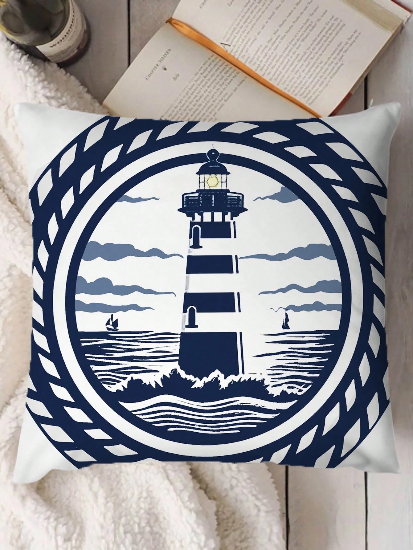 4pcs Nautical Style Plush Pillow Covers, Made Of Polyester