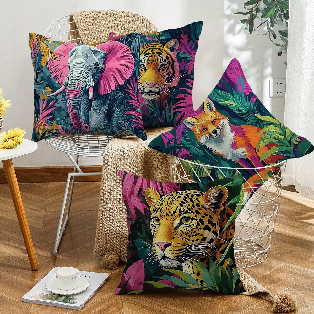 4pcs Nautical Style Plush Pillow Covers, Made Of Polyester