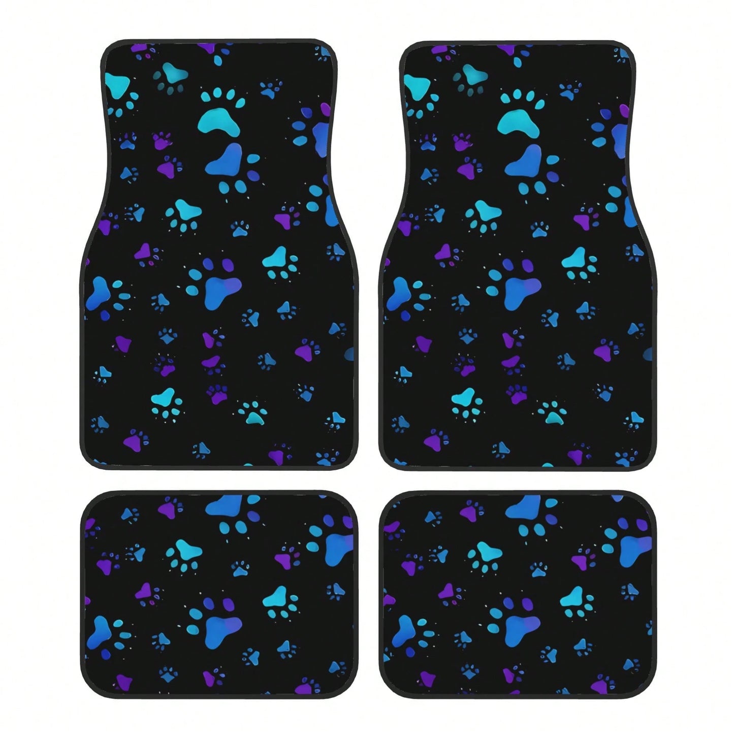 4pcs Neon Glow-In-The-Dark Paw Print Car Floor Mats- Heavy-Duty All-Weather Protection, Anti-Slip & Stain-Resistant Fit For Cars, Trucks, SUVs- Easy Clean Pet-Friendly Floor Liners With Glowing/Pur