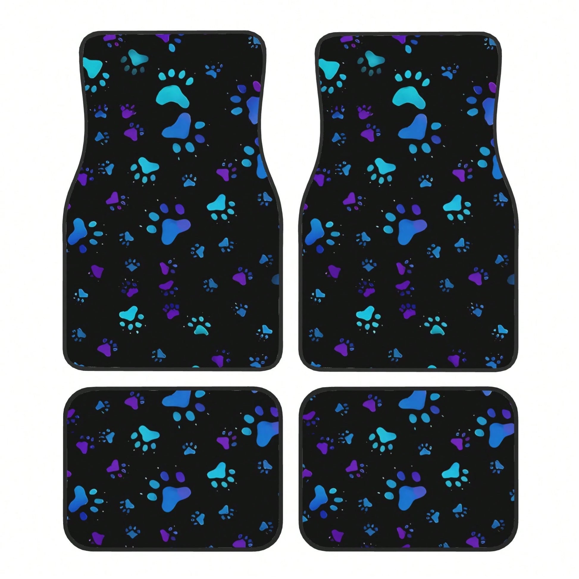 4pcs Neon Glow-In-The-Dark Paw Print Car Floor Mats- Heavy-Duty All-Weather Protection, Anti-Slip & Stain-Resistant Fit For Cars, Trucks, SUVs- Easy Clean Pet-Friendly Floor Liners With Glowing/Pur