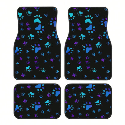 4pcs Neon Glow-In-The-Dark Paw Print Car Floor Mats- Heavy-Duty All-Weather Protection, Anti-Slip & Stain-Resistant Fit For Cars, Trucks, SUVs- Easy Clean Pet-Friendly Floor Liners With Glowing/Pur