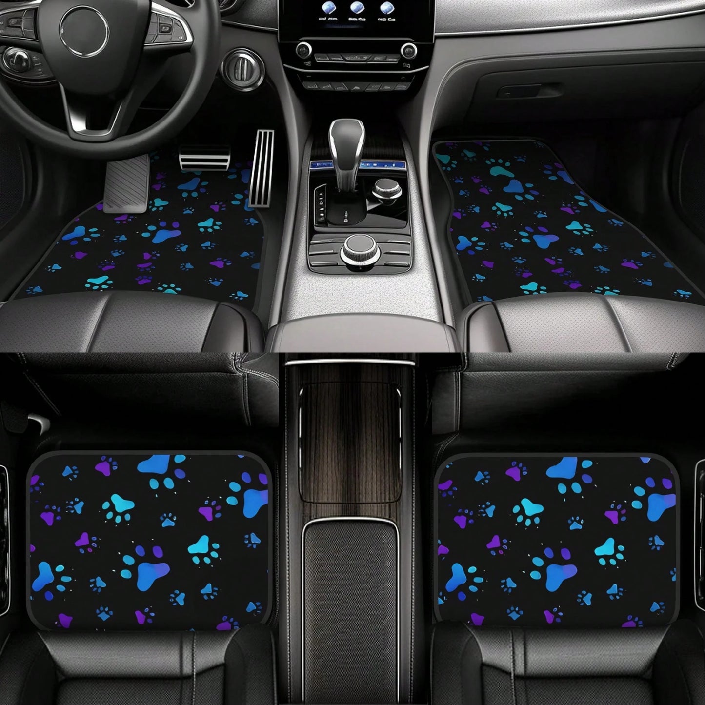 4pcs Neon Glow-In-The-Dark Paw Print Car Floor Mats- Heavy-Duty All-Weather Protection, Anti-Slip & Stain-Resistant Fit For Cars, Trucks, SUVs- Easy Clean Pet-Friendly Floor Liners With Glowing/Pur