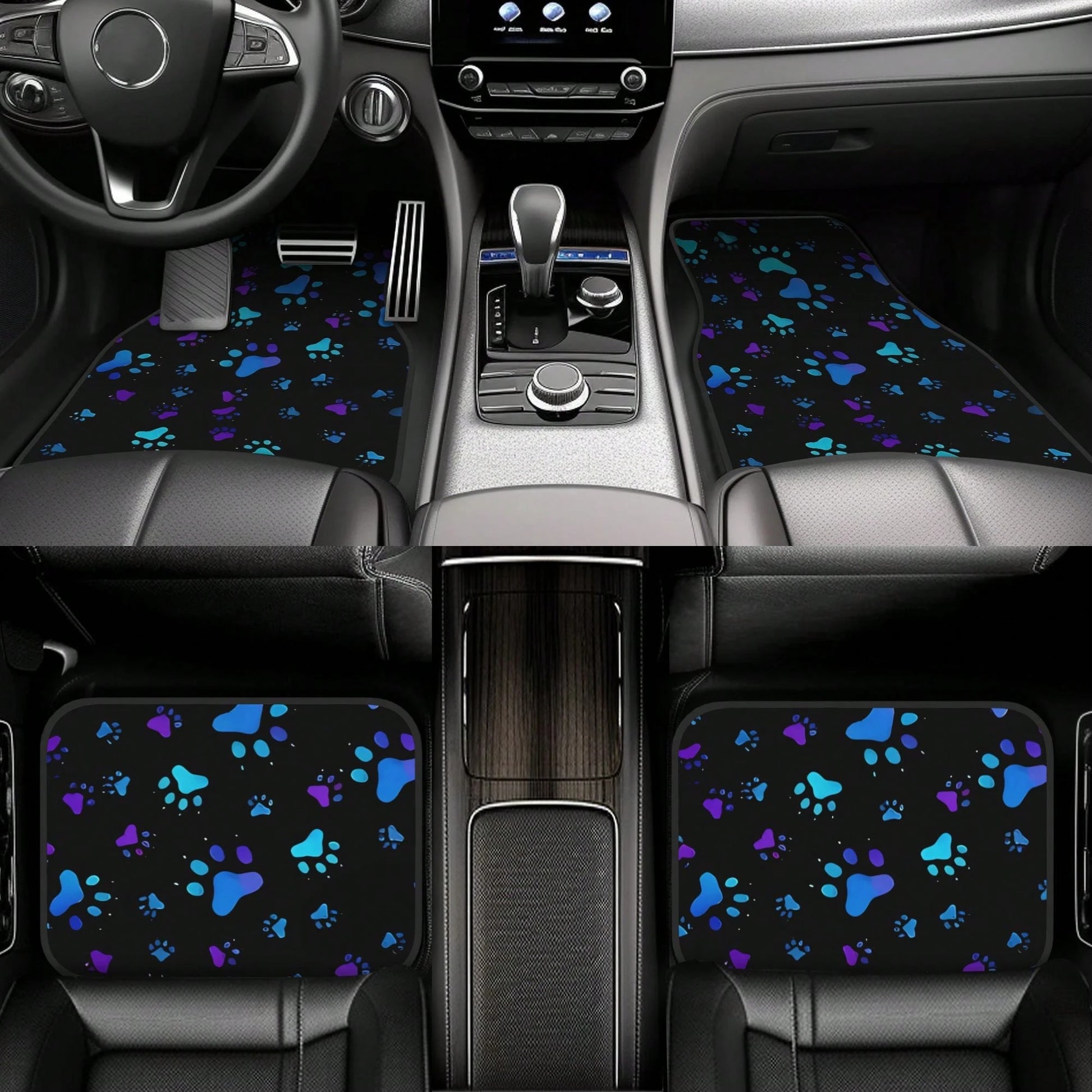 4pcs Neon Glow-In-The-Dark Paw Print Car Floor Mats- Heavy-Duty All-Weather Protection, Anti-Slip & Stain-Resistant Fit For Cars, Trucks, SUVs- Easy Clean Pet-Friendly Floor Liners With Glowing/Pur