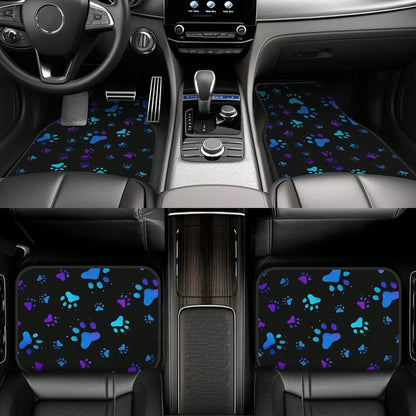 4pcs Neon Glow-In-The-Dark Paw Print Car Floor Mats- Heavy-Duty All-Weather Protection, Anti-Slip & Stain-Resistant Fit For Cars, Trucks, SUVs- Easy Clean Pet-Friendly Floor Liners With Glowing/Pur