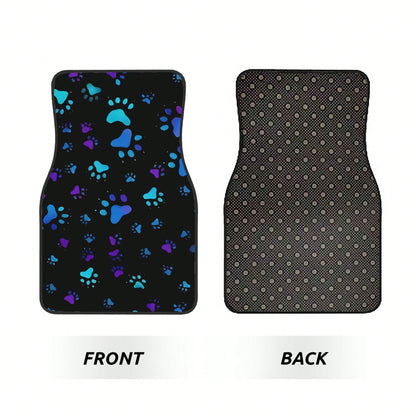 4pcs Neon Glow-In-The-Dark Paw Print Car Floor Mats- Heavy-Duty All-Weather Protection, Anti-Slip & Stain-Resistant Fit For Cars, Trucks, SUVs- Easy Clean Pet-Friendly Floor Liners With Glowing/Pur