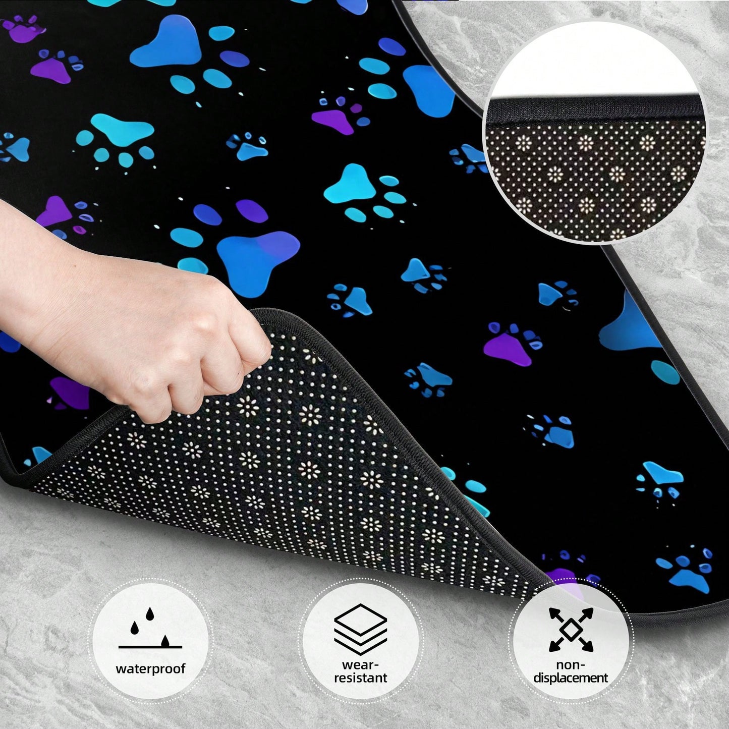 4pcs Neon Glow-In-The-Dark Paw Print Car Floor Mats- Heavy-Duty All-Weather Protection, Anti-Slip & Stain-Resistant Fit For Cars, Trucks, SUVs- Easy Clean Pet-Friendly Floor Liners With Glowing/Pur