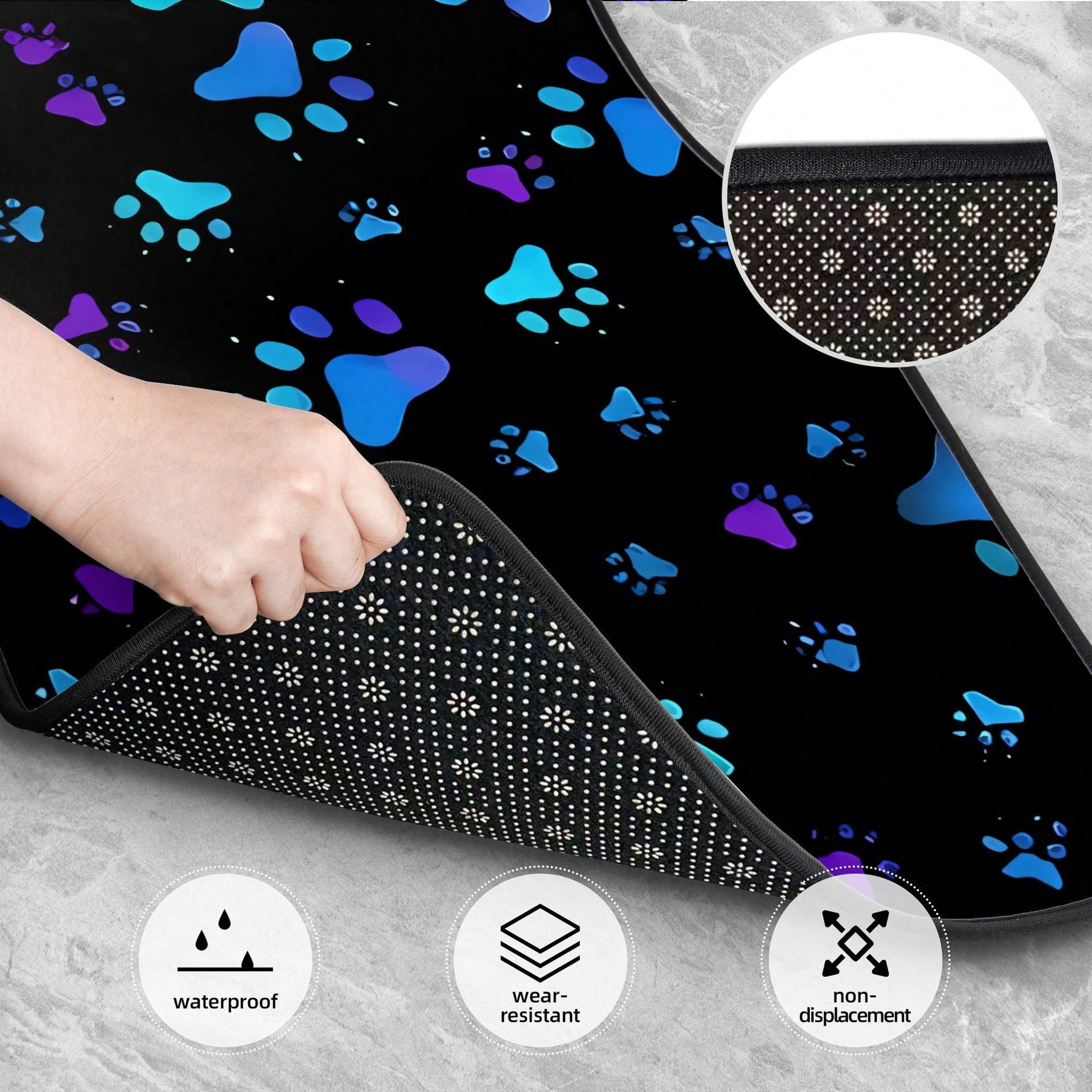 4pcs Neon Glow-In-The-Dark Paw Print Car Floor Mats- Heavy-Duty All-Weather Protection, Anti-Slip & Stain-Resistant Fit For Cars, Trucks, SUVs- Easy Clean Pet-Friendly Floor Liners With Glowing/Pur