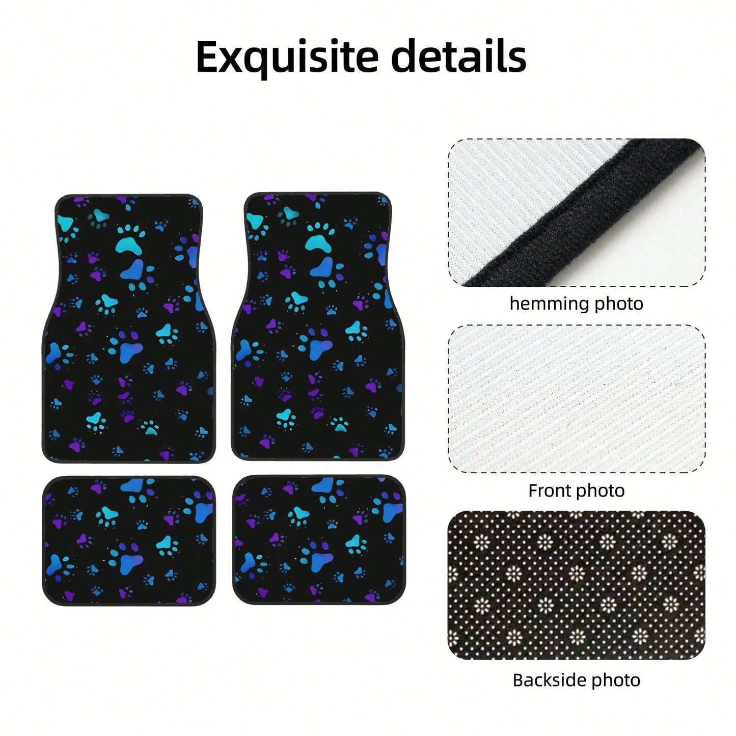 4pcs Neon Glow-In-The-Dark Paw Print Car Floor Mats- Heavy-Duty All-Weather Protection, Anti-Slip & Stain-Resistant Fit For Cars, Trucks, SUVs- Easy Clean Pet-Friendly Floor Liners With Glowing/Pur