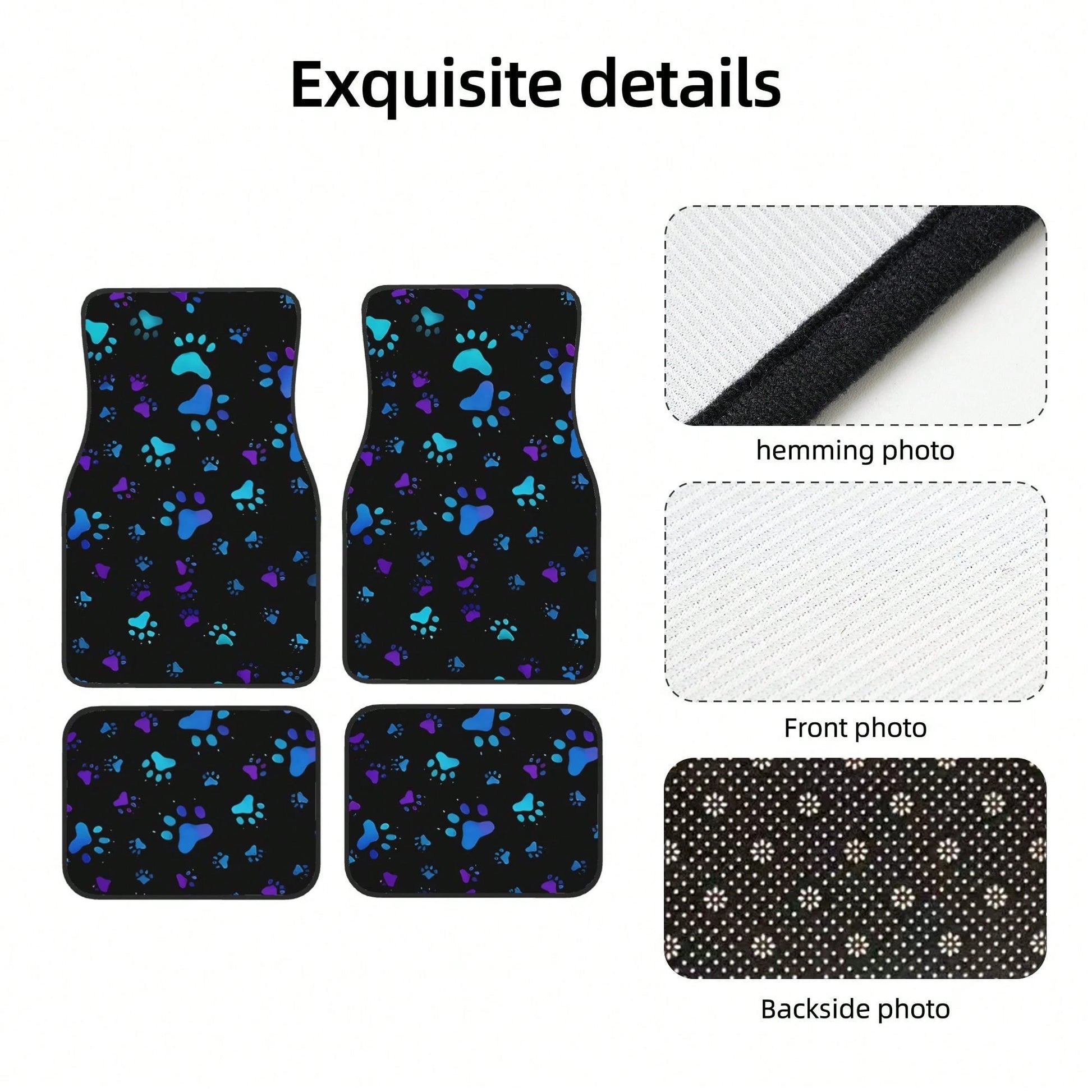 4pcs Neon Glow-In-The-Dark Paw Print Car Floor Mats- Heavy-Duty All-Weather Protection, Anti-Slip & Stain-Resistant Fit For Cars, Trucks, SUVs- Easy Clean Pet-Friendly Floor Liners With Glowing/Pur