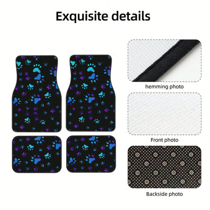 4pcs Neon Glow-In-The-Dark Paw Print Car Floor Mats- Heavy-Duty All-Weather Protection, Anti-Slip & Stain-Resistant Fit For Cars, Trucks, SUVs- Easy Clean Pet-Friendly Floor Liners With Glowing/Pur