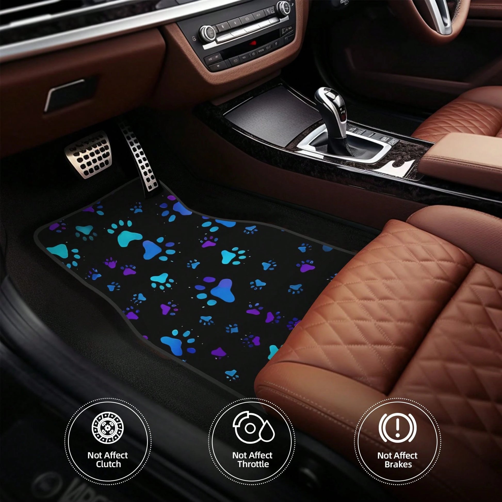 4pcs Neon Glow-In-The-Dark Paw Print Car Floor Mats- Heavy-Duty All-Weather Protection, Anti-Slip & Stain-Resistant Fit For Cars, Trucks, SUVs- Easy Clean Pet-Friendly Floor Liners With Glowing/Pur