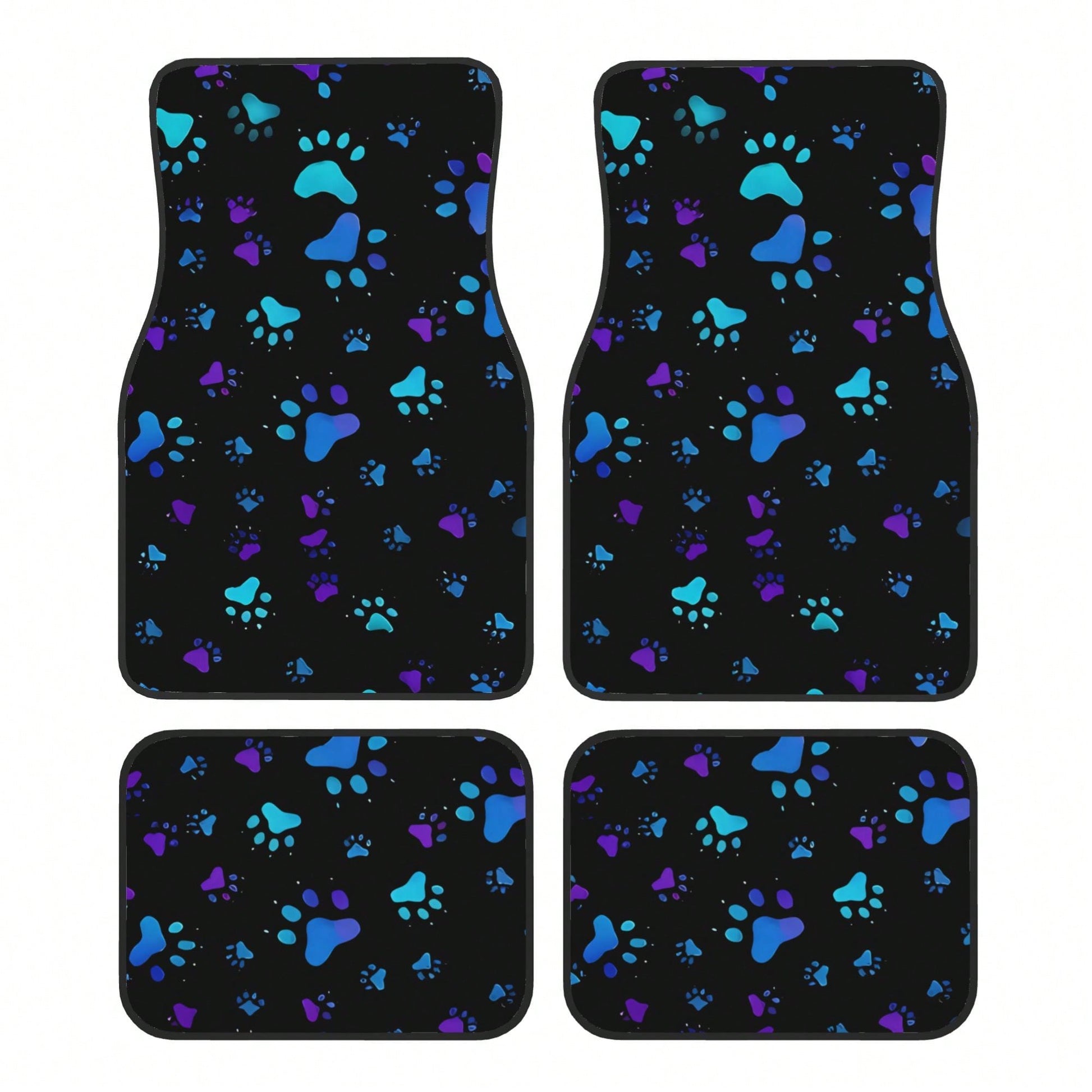 4pcs Neon Glow-In-The-Dark Paw Print Car Floor Mats- Heavy-Duty All-Weather Protection, Anti-Slip & Stain-Resistant Fit For Cars, Trucks, SUVs- Easy Clean Pet-Friendly Floor Liners With Glowing/Pur