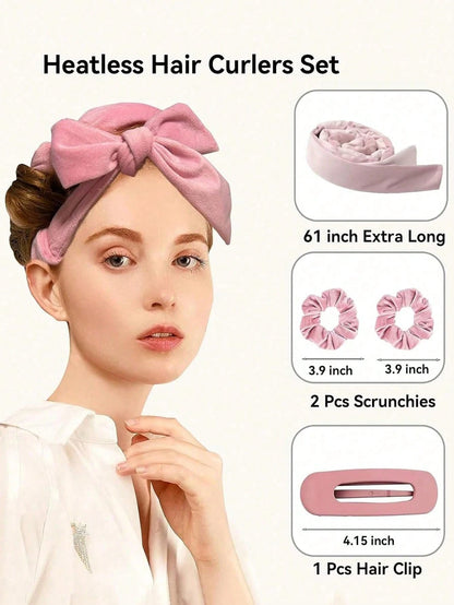 4pcs No-Heat Hair Curlers, Can Be Worn To Sleep Without Heating, Super Soft Ribbon Wrapped For Long Hair, Includes Hair Ties And Clips, Suitable For All Hair Types, Can Be Used Overnight.
