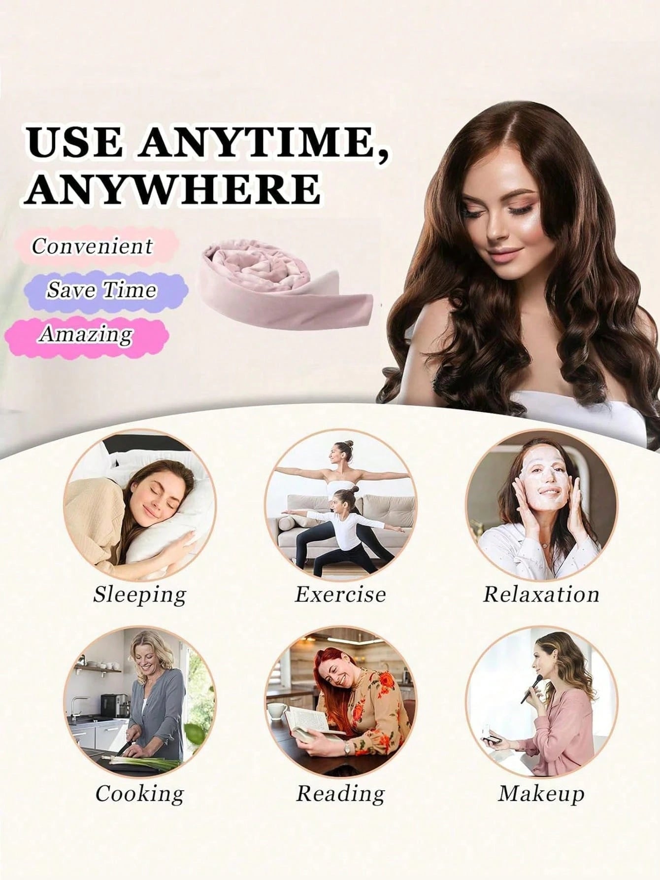 4pcs No-Heat Hair Curlers, Can Be Worn To Sleep Without Heating, Super Soft Ribbon Wrapped For Long Hair, Includes Hair Ties And Clips, Suitable For All Hair Types, Can Be Used Overnight.