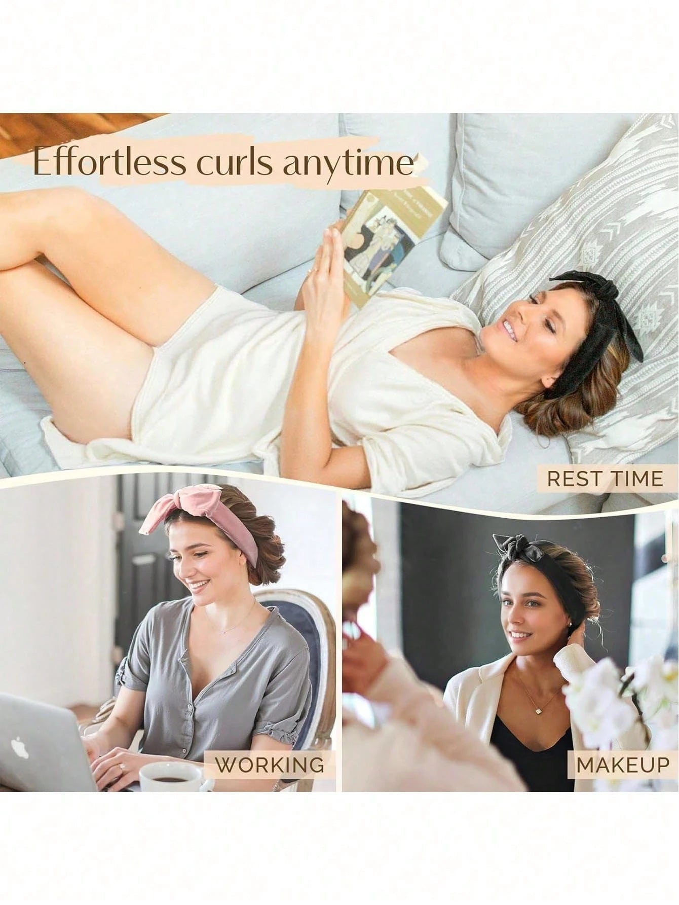 4pcs No-Heat Hair Curlers, Can Be Worn To Sleep Without Heating, Super Soft Ribbon Wrapped For Long Hair, Includes Hair Ties And Clips, Suitable For All Hair Types, Can Be Used Overnight.