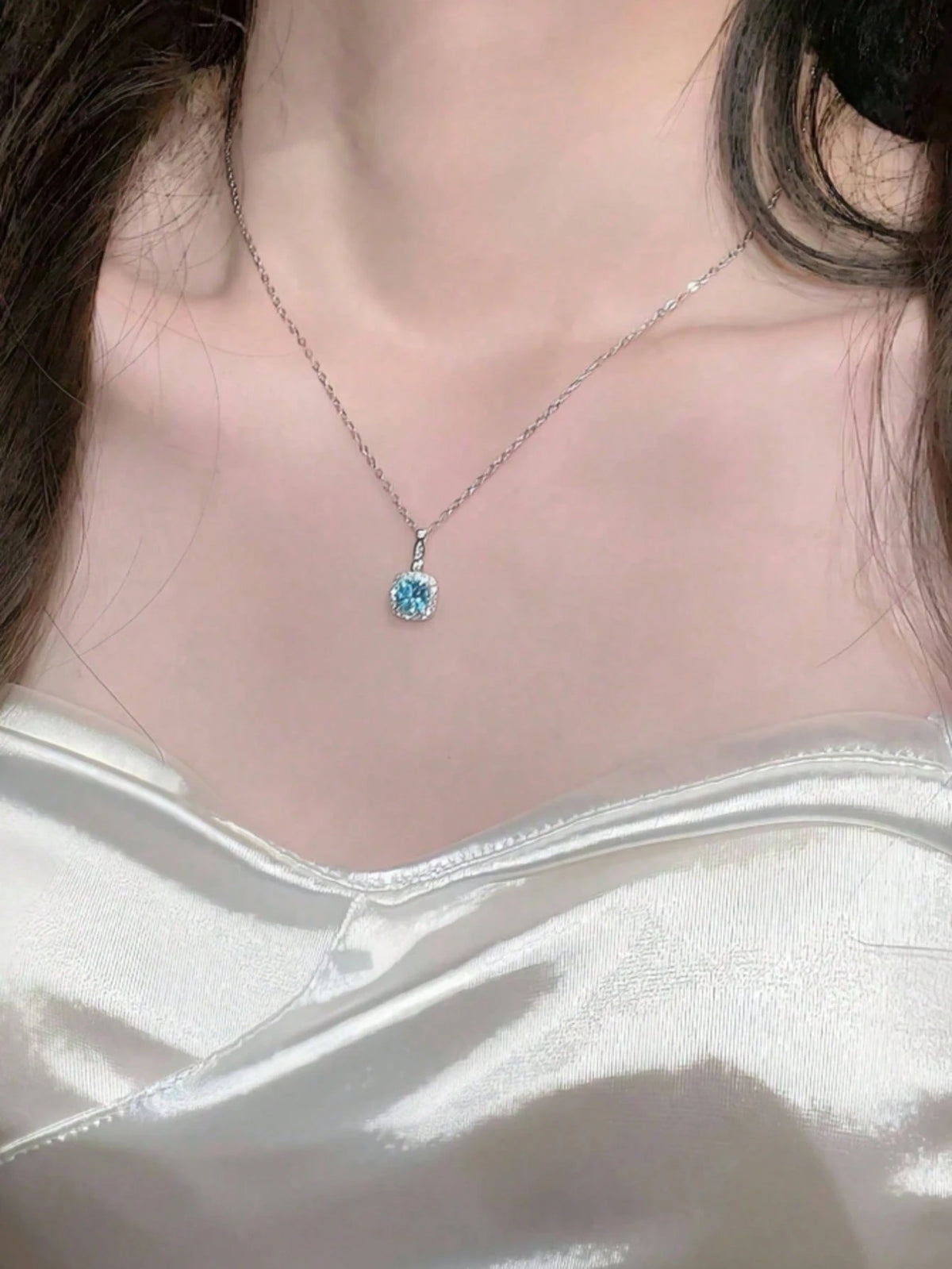 4pcs Ocean Heart-Shaped Blue Cube Jewelry Set- Necklace, Earrings, Ring, Perfect Gift For Girlfriend, Daily Wear Or Special Occasions,Classy,Festival