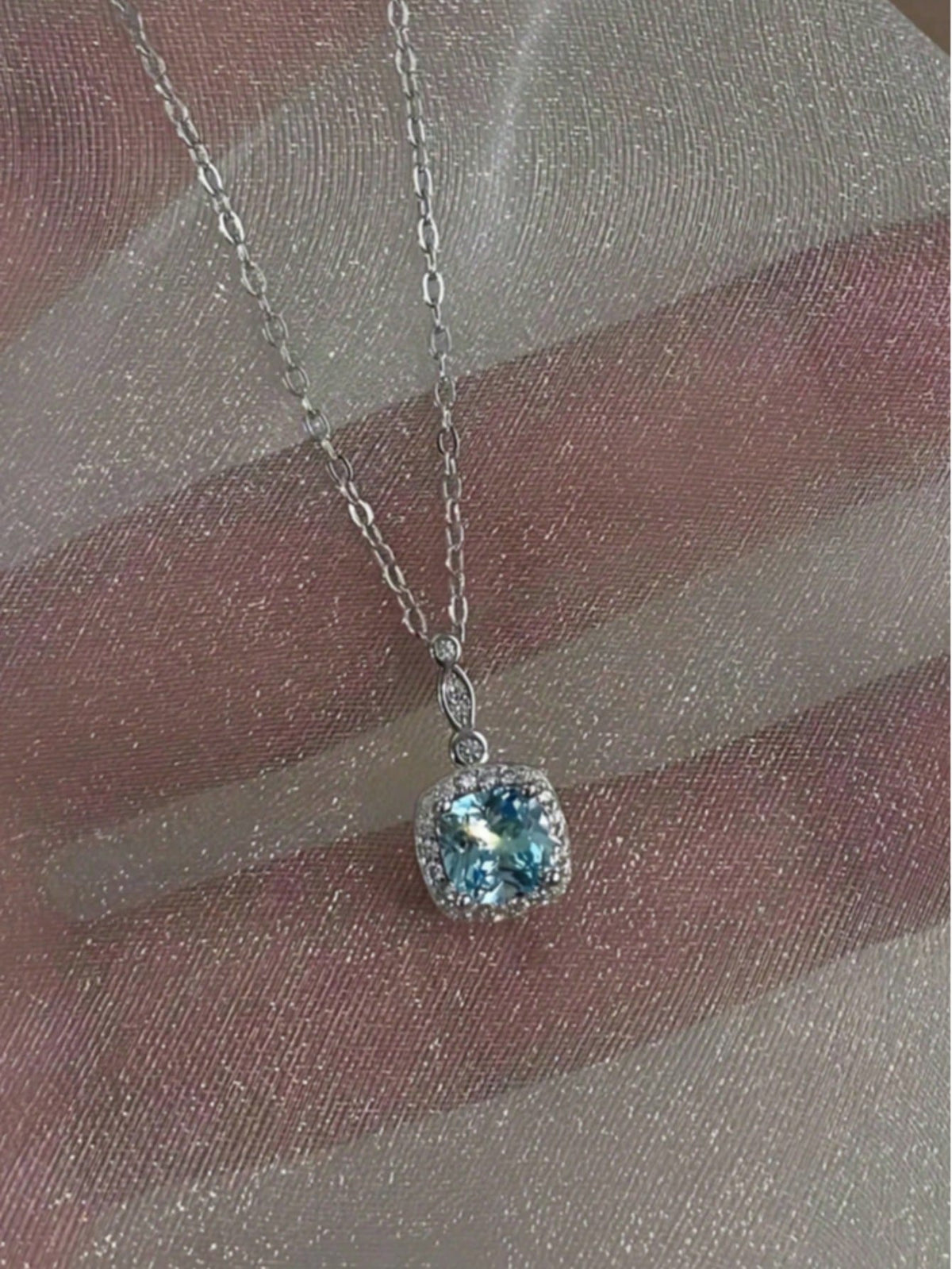 4pcs Ocean Heart-Shaped Blue Cube Jewelry Set- Necklace, Earrings, Ring, Perfect Gift For Girlfriend, Daily Wear Or Special Occasions,Classy,Festival