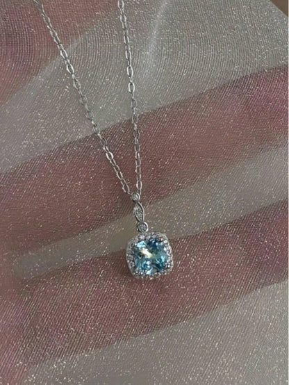 4pcs Ocean Heart-Shaped Blue Cube Jewelry Set- Necklace, Earrings, Ring, Perfect Gift For Girlfriend, Daily Wear Or Special Occasions,Classy,Festival