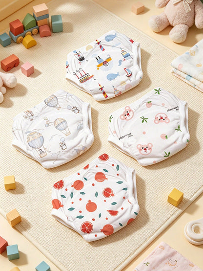 4pcs/Pack Baby Training Pants, Washable Cloth Diapers, Comfortable Soft Absorbent Diaper Pants For Infant Boys And Girls
