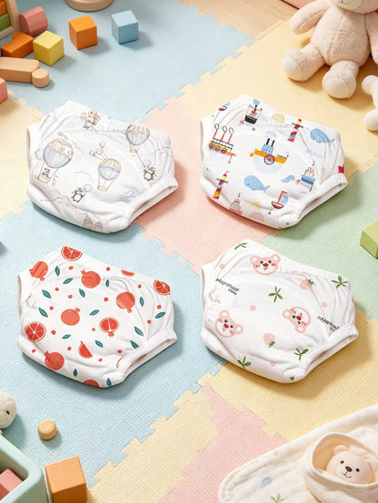 4pcs/Pack Baby Training Pants, Washable Cloth Diapers, Comfortable Soft Absorbent Diaper Pants For Infant Boys And Girls
