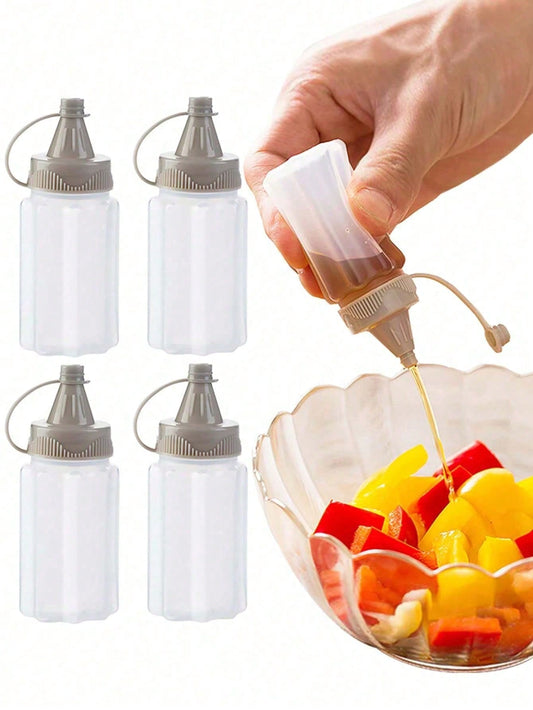 4pcs Portable Condiment Squeeze Bottles, Mini Semi-Transparent Sauce Containers, Suitable For Outdoor Camping