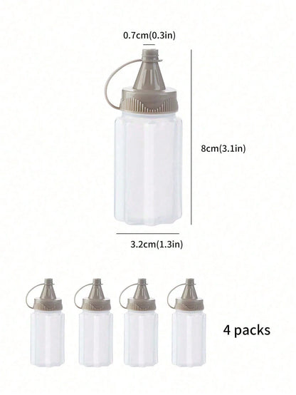 4pcs Portable Condiment Squeeze Bottles, Mini Semi-Transparent Sauce Containers, Suitable For Outdoor Camping