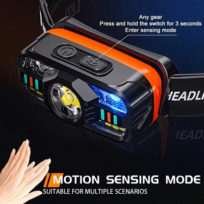 4Pcs Rechargeable LED Headlamp, USB-C Charging With 6 Lighting Modes, Adjustable Focus & Motion Sensor On/Off, Compact & Lightweight, For Camping Hiking Running Cycling Fishing Repair Work Outdoor Adv