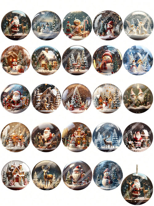 4pcs Round Christmas Snowman Snowflake Glass Ball Christmas Tree Hanging Ornaments DIY UV DTF Transfer Stickers Decoration, Winter Merry Christmas Theme Suitable For Mugs, Coffee Cups, Glassware, Vase