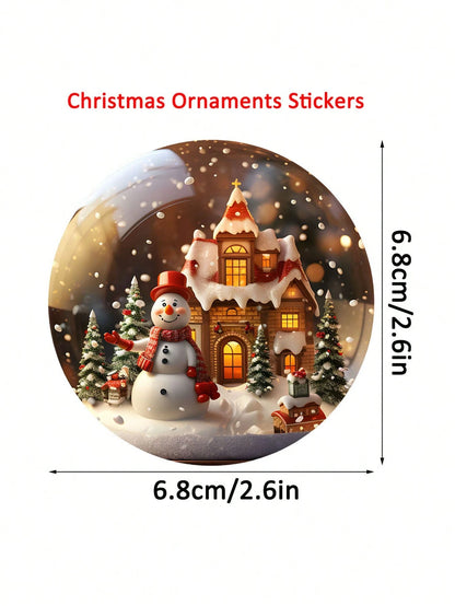 4pcs Round Christmas Snowman Snowflake Glass Ball Christmas Tree Hanging Ornaments DIY UV DTF Transfer Stickers Decoration, Winter Merry Christmas Theme Suitable For Mugs, Coffee Cups, Glassware, Vase