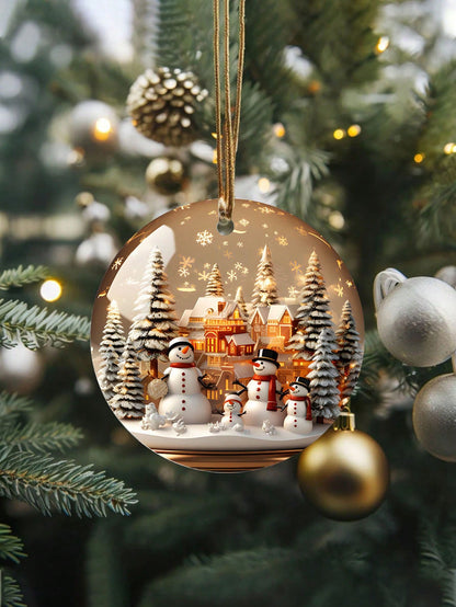 4pcs Round Christmas Snowman Snowflake Glass Ball Christmas Tree Hanging Ornaments DIY UV DTF Transfer Stickers Decoration, Winter Merry Christmas Theme Suitable For Mugs, Coffee Cups, Glassware, Vase