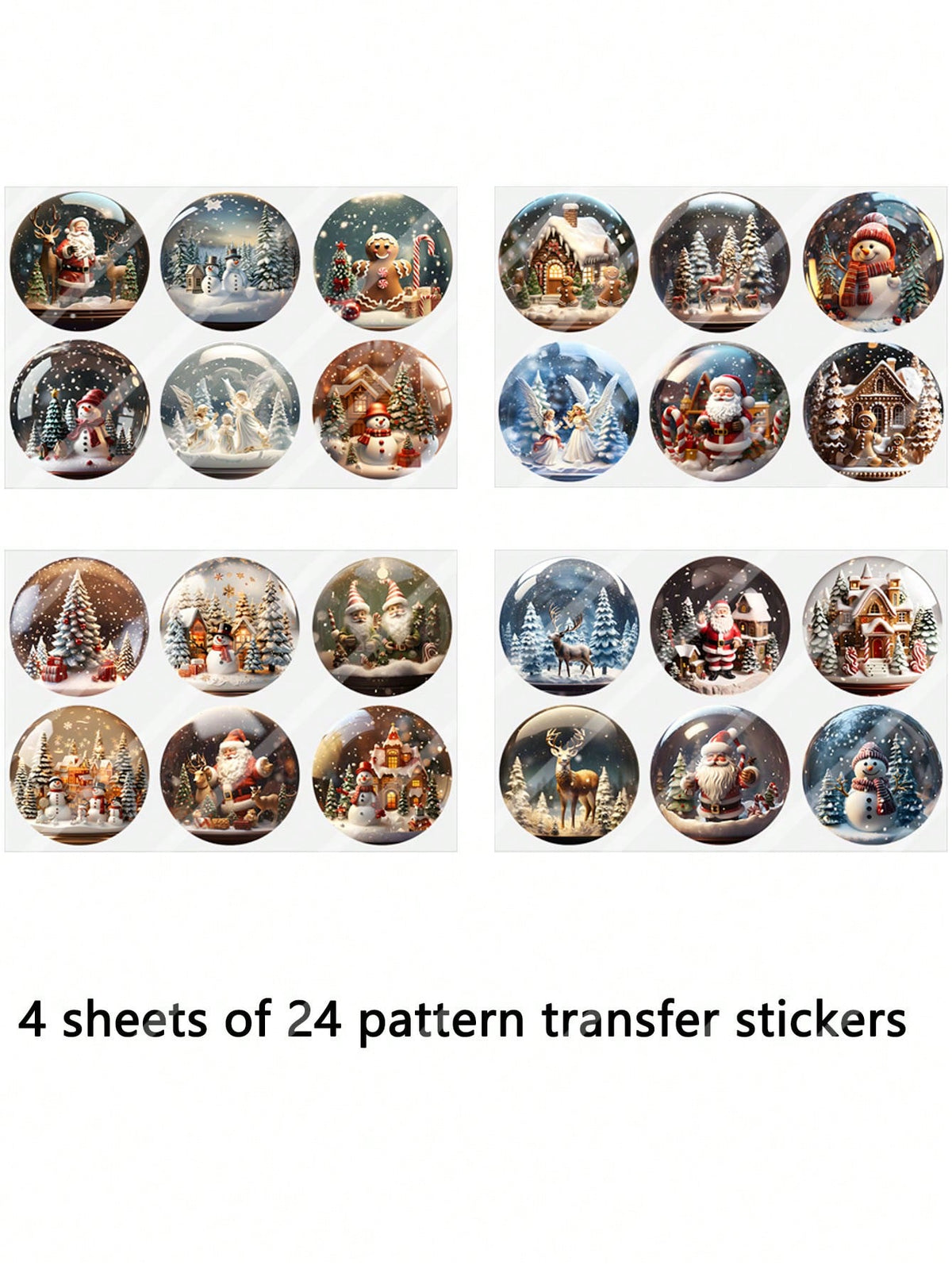 4pcs Round Christmas Snowman Snowflake Glass Ball Christmas Tree Hanging Ornaments DIY UV DTF Transfer Stickers Decoration, Winter Merry Christmas Theme Suitable For Mugs, Coffee Cups, Glassware, Vase