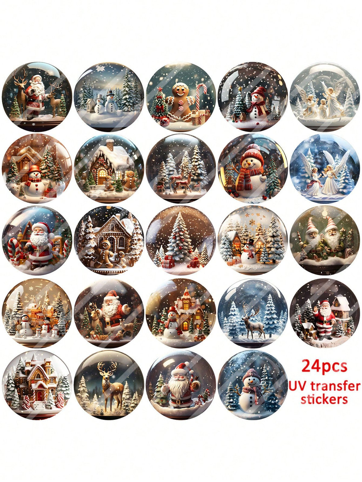 4pcs Round Christmas Snowman Snowflake Glass Ball Christmas Tree Hanging Ornaments DIY UV DTF Transfer Stickers Decoration, Winter Merry Christmas Theme Suitable For Mugs, Coffee Cups, Glassware, Vase