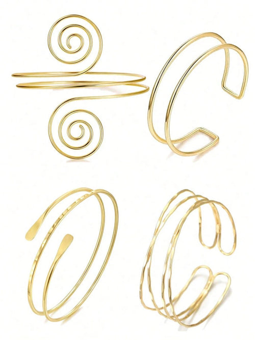 4pcs/Set Minimalist Metal Arm Cuff Bracelet, Adjustable Armlet, Suitable For Daily Wear, Street Style And Vacation