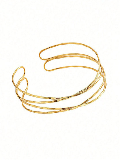 4pcs/Set Minimalist Metal Arm Cuff Bracelet, Adjustable Armlet, Suitable For Daily Wear, Street Style And Vacation