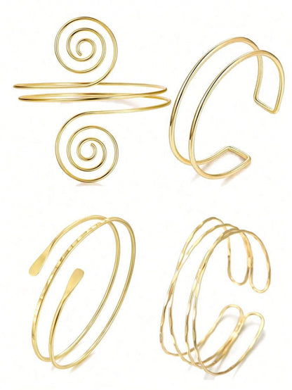 4pcs/Set Minimalist Metal Arm Cuff Bracelet, Adjustable Armlet, Suitable For Daily Wear, Street Style And Vacation