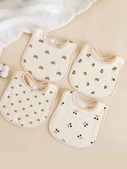 4pcs/Set U-Shaped Baby Bibs, 6-Layer Infant Burp Cloths, Feeding Saliva Towel