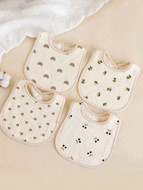 4pcs/Set U-Shaped Baby Bibs, 6-Layer Infant Burp Cloths, Feeding Saliva Towel