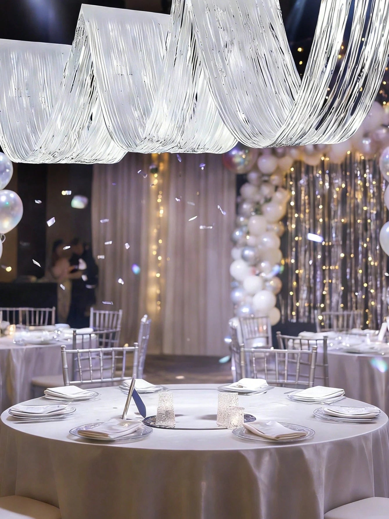 4pcs Silver Rain Curtain, Silver Party Background Decoration Tassel Curtain- 177inch, Ceiling Decoration Rain Curtain, Baby Shower Supplies, 1st Birthday Party Decoration, Hanging Ceiling Tassel Back