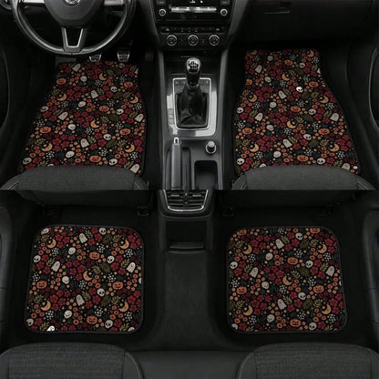4pcs Spooky Halloween Goth Kawaii Car Floor Mats, Non Slip TPR Rubber Backing| Soft Flannel Surface, All Weather Dirt Protection, Easy To Install, Universal Fit For Most Cars SUVs, Special Gift Cho