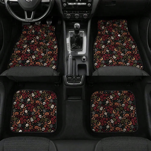 4pcs Spooky Halloween Goth Kawaii Car Floor Mats, Non Slip TPR Rubber Backing| Soft Flannel Surface, All Weather Dirt Protection, Easy To Install, Universal Fit For Most Cars SUVs, Special Gift Cho
